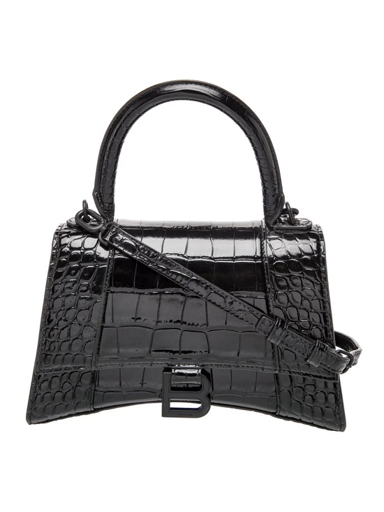 Balenciaga Handbags - Balenciaga Hourglass Small Top Handle Bag Black Crocodile-Embossed